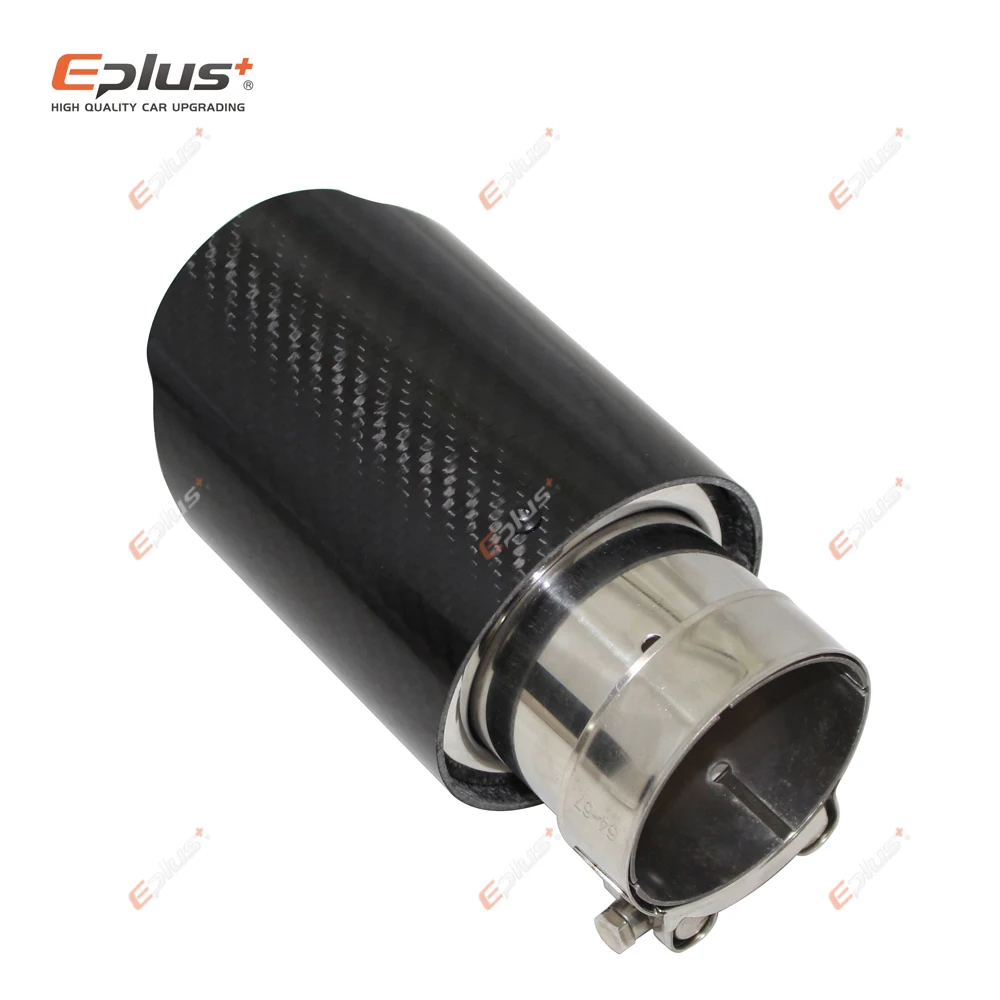 Universal Car Glossy Carbon Fiber Muffler Tip Exhaust System Pipe Mufflers Nozzle Straight Stainless Blue