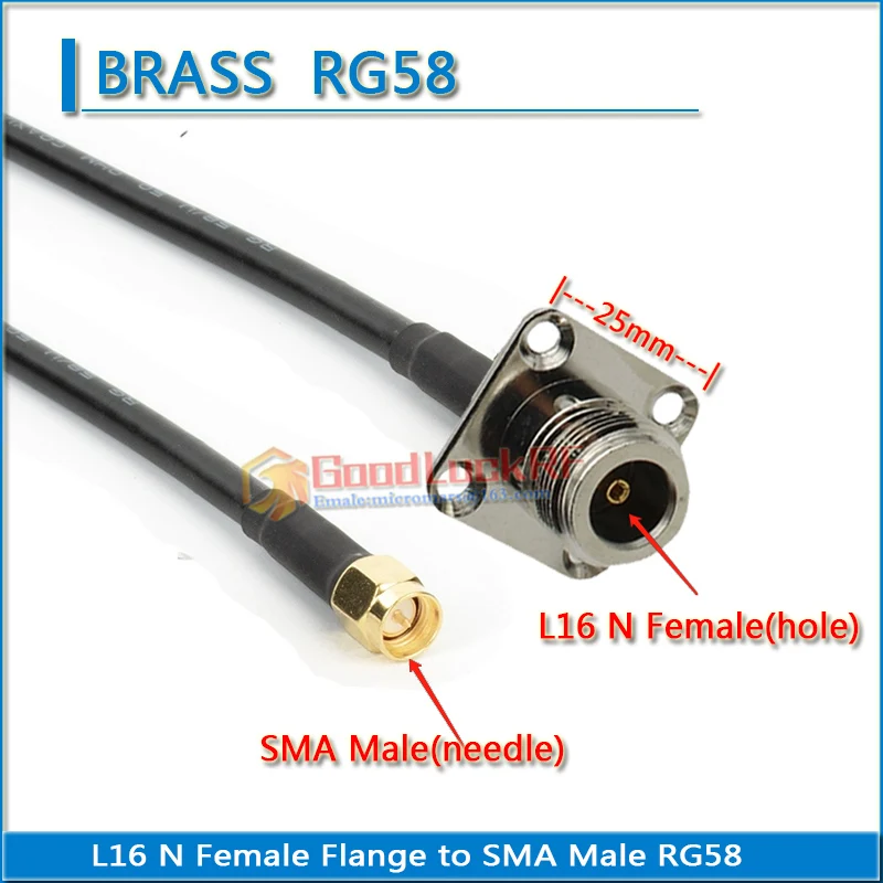 L16 N أنثى 4 حفرة شفة إلى SMA أنثى غسالة الجوز RPSMA ذكر إلى N شفة 25 مللي متر ضفيرة البلوز RG58 RG-58 3D-FB كابل الترددات اللاسلكية #3