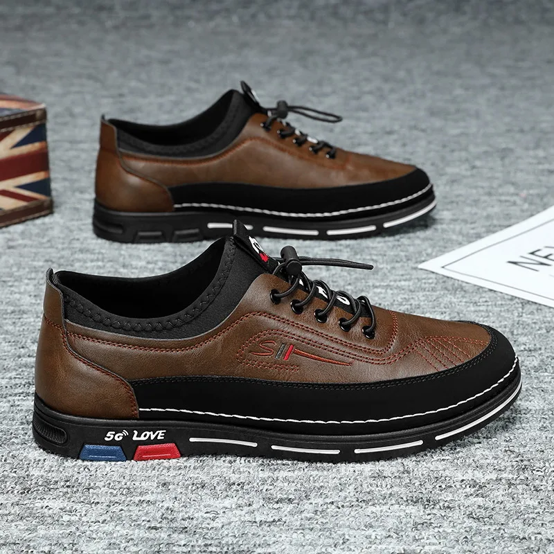 New leather sports shoes, casual shoes, men's trendy and versatile, retro board shoes, soft-soled dad shoes