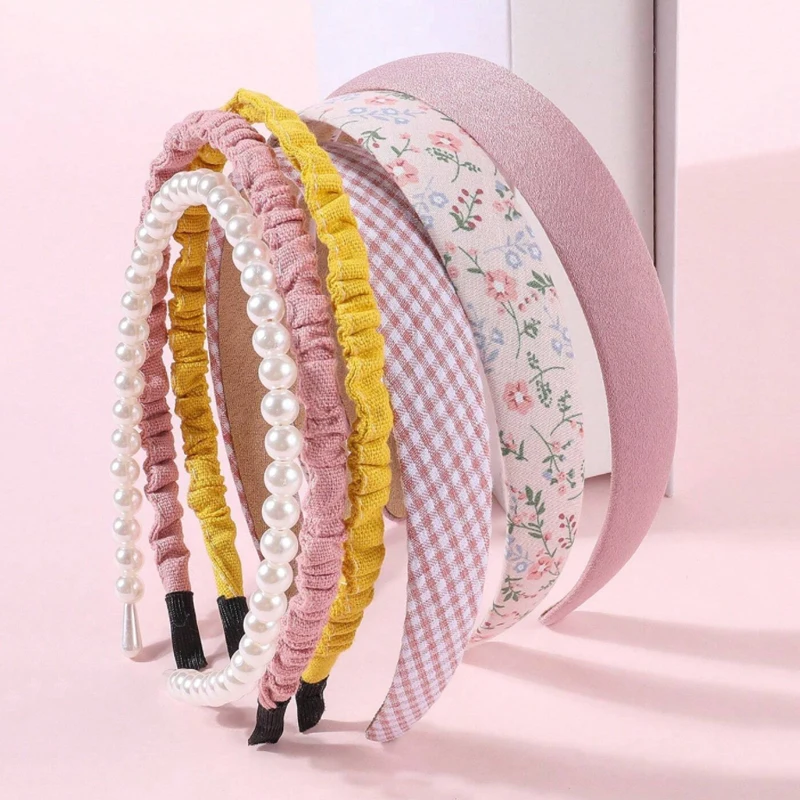 6Pcs Fashion Hair Bands for Women Simple Headband Girls Cloth Hairband Pearl Hair Hoop Female Hair Accessories Headwear