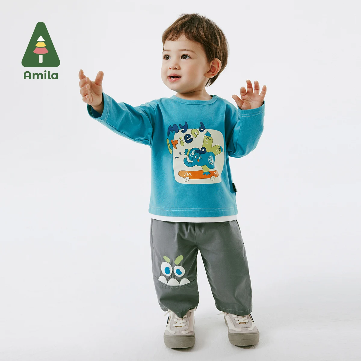 Amila Baby Slacks Spring 2024 New Cartoon Print Skin-friendly Casual Boy Bottoms High Quality Baby Clothes