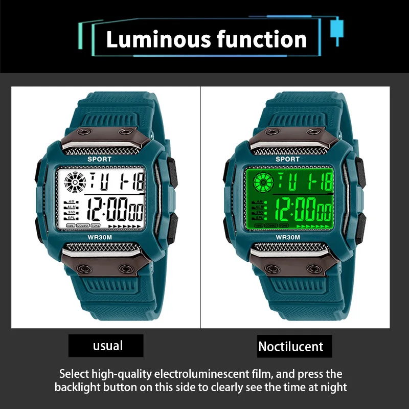 YIKAZE Y11 Men's Sports Watches Waterproof Outdoor Digital Men's Watches LED Alarm Clock Electronic watches for man Student kids