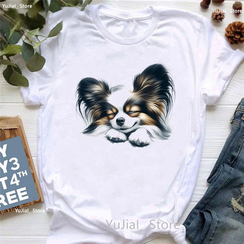 Watercolor Papillon Dog Animal Printed T Shirt Girls Harajuku Kawaii Clothes Summer Fashion Tops Tee Shirt Femme Wholesale