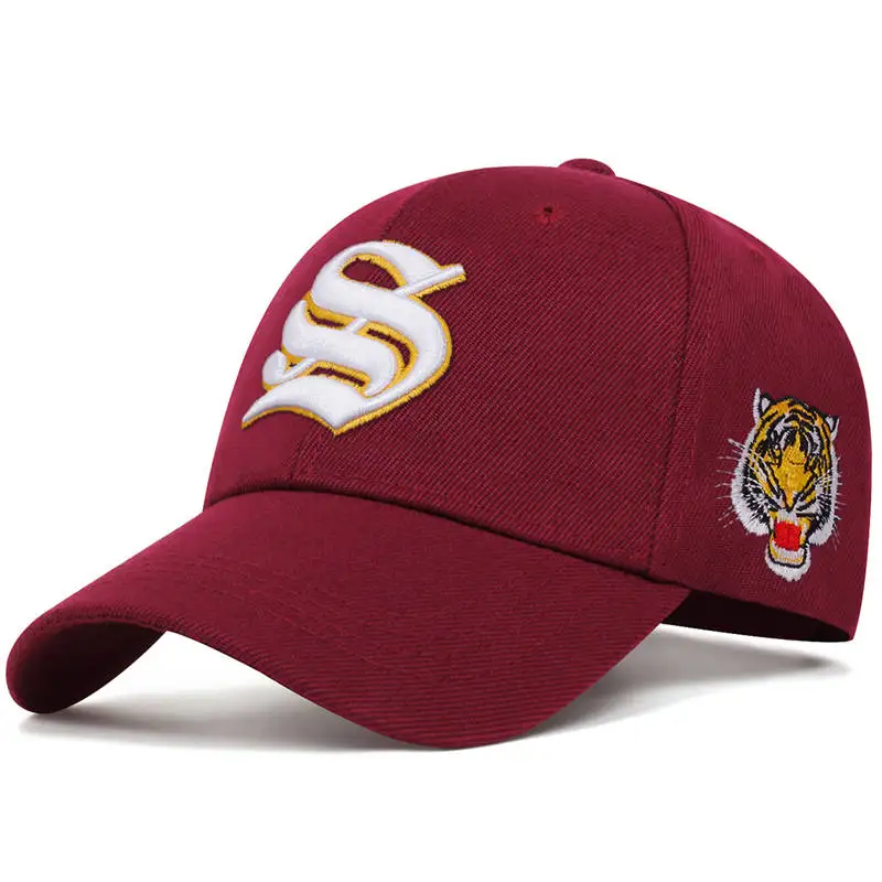 Unisex Baseballkappen mit S-Buchstaben und seitlicher Tiger-Stickerei, verstellbar, für Frühling und Herbst, lässiger Sonnenschutzhut – Detail 8