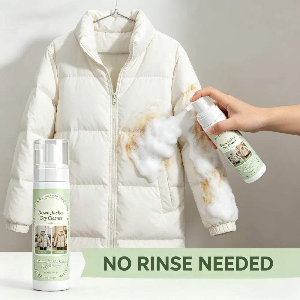 QIFENGHE Down Jacket Dry Cleaner 150ml - Waterless Foam Stain Remover, Instant Clean for Down Coat, Sweater, Fabric, No-Wash Clo