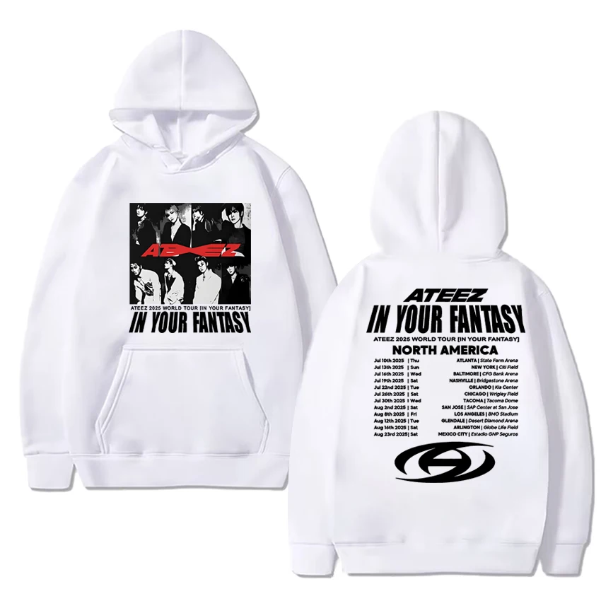 2025 الخريف الشتاء كوريا Kpop Ateez جولة حول العالم في الخيال الرسومات هوديي الرجال النساء الاتجاه Y2k البلوز للجنسين كنزة صوف