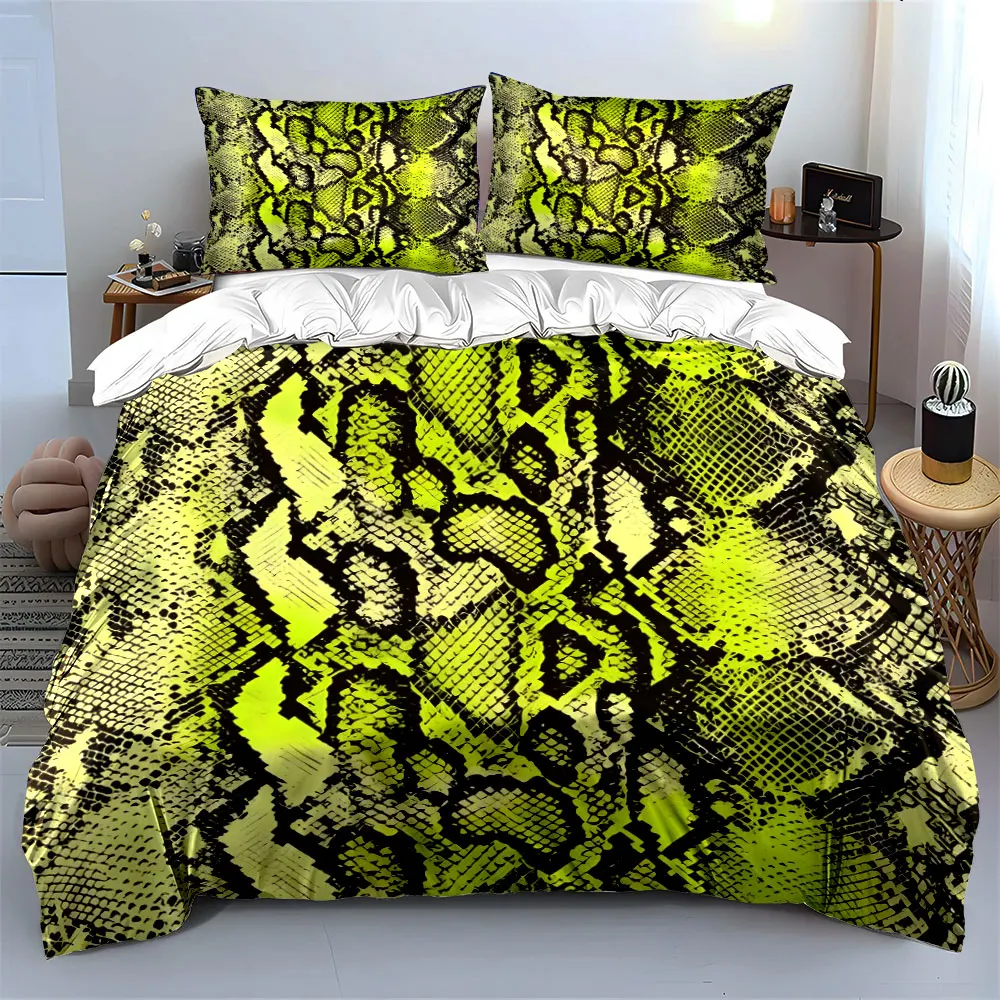 Snake skin pattern in yellow abstraction Printed Duvet Cover Set 1 Duvet Cover+2 Pillowcase Multi Size Bedroom Bedding Decor
