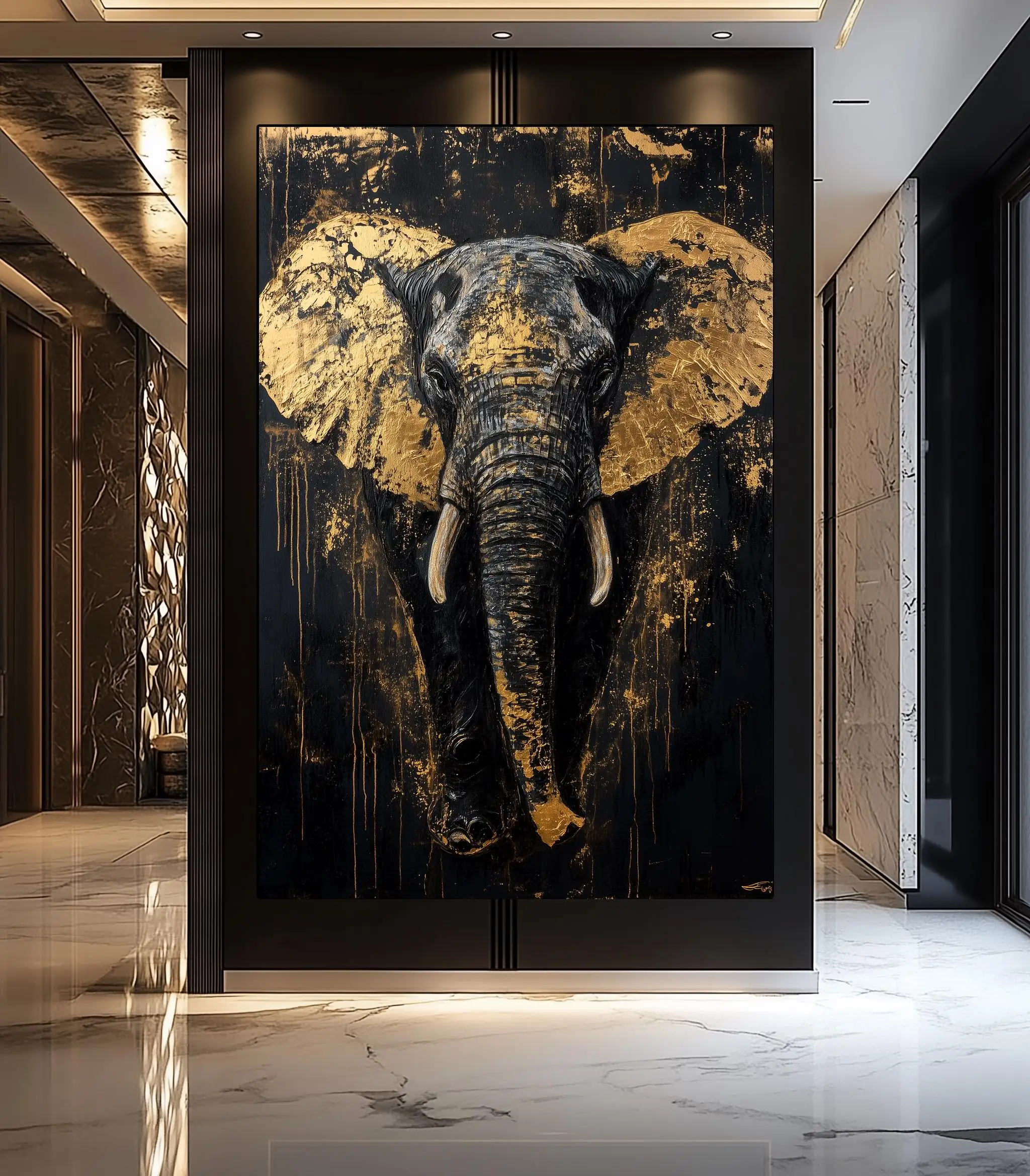Fuchs Elefant Adler Leinwanddruck Schwarz-Gold Tiermotiv Poster Luxuriöse Wilde Tierdekoration Abstrakte Moderne Goldene Heimdekoration