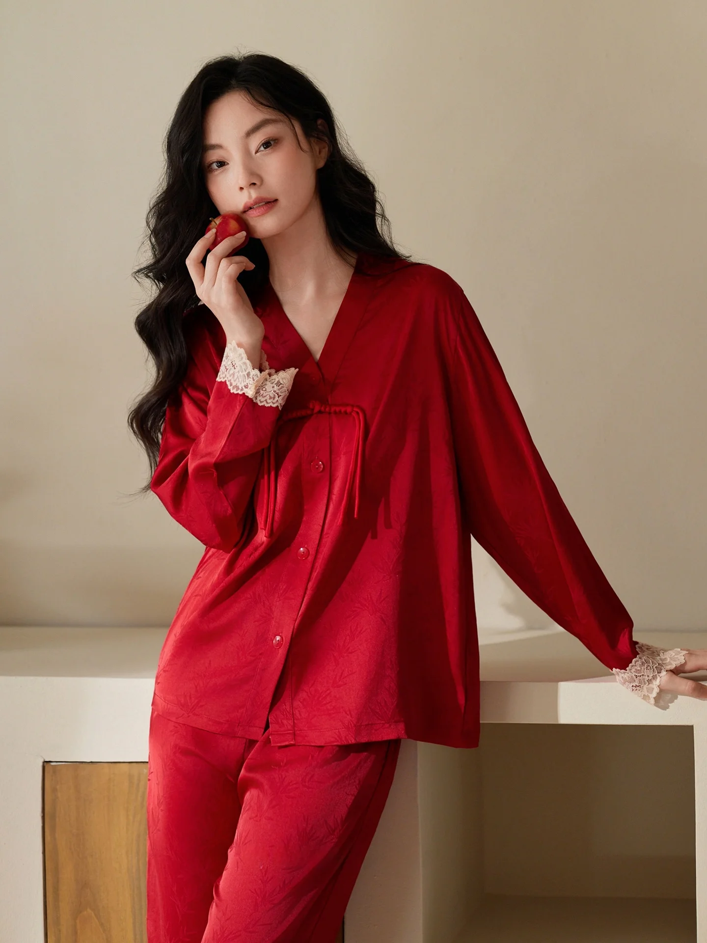 new-chinese-sle-silk-spwear-long-sve-red-ice-silk-spring-autumn-wedding-home-clothes-for-women-comfortable-breathable