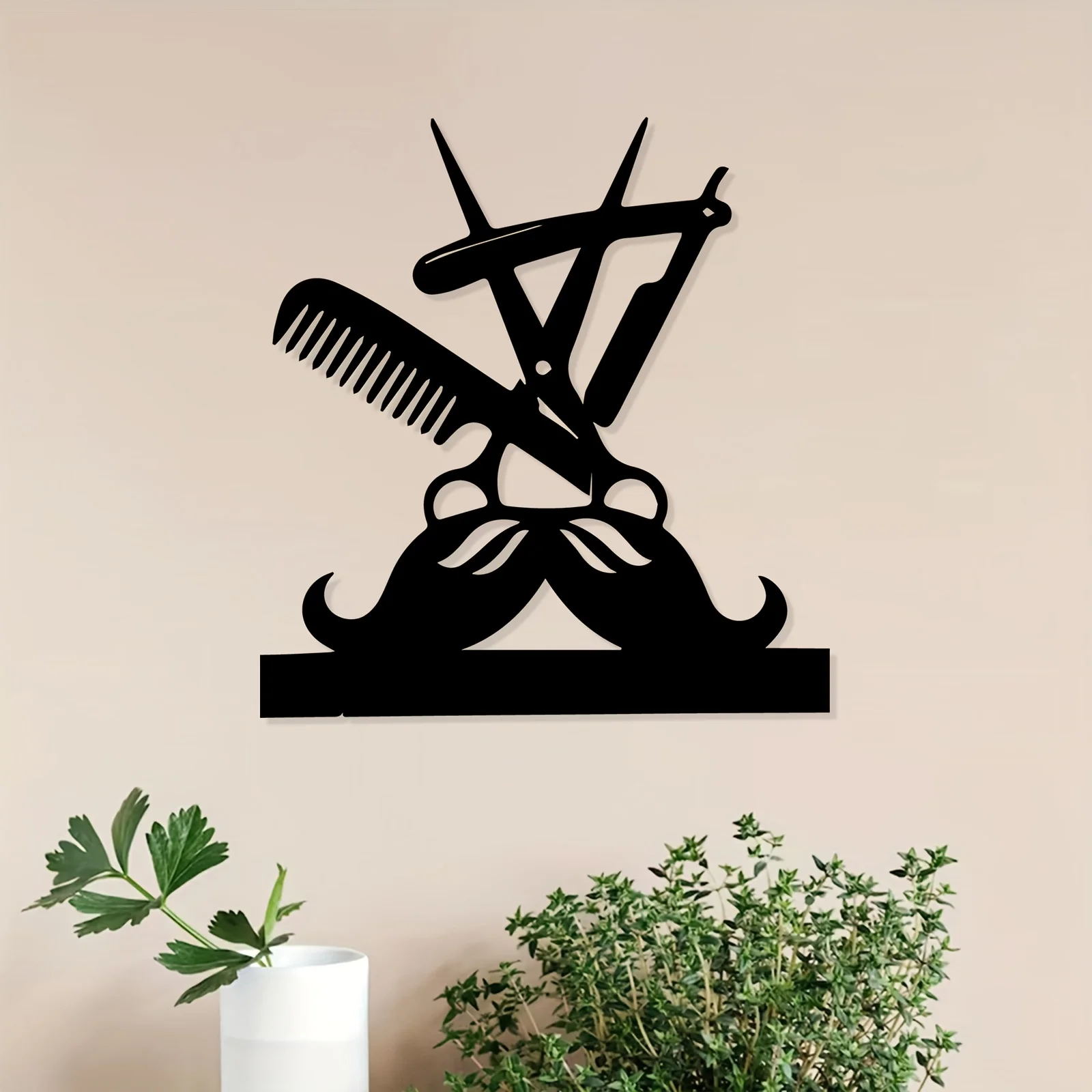 1pc Barber Pole & Scissors Metal Wall Art, Barber‑Shop Iron Wall Sculpture, Rust‑Proof Indoor Outdoor Salon Wall Decor