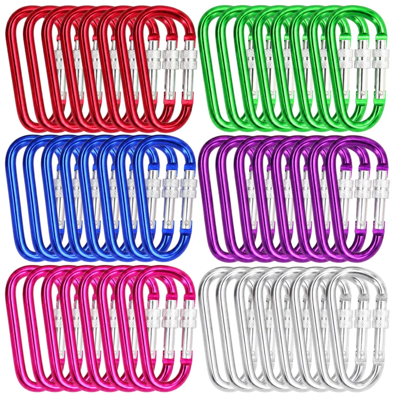 6/18Pcs 6cm Locking D-Ring Carabiner Clips Threaded Sleeve Snap Hooks Random Color for Backpack Lanyard Travel Gear Small TMZ