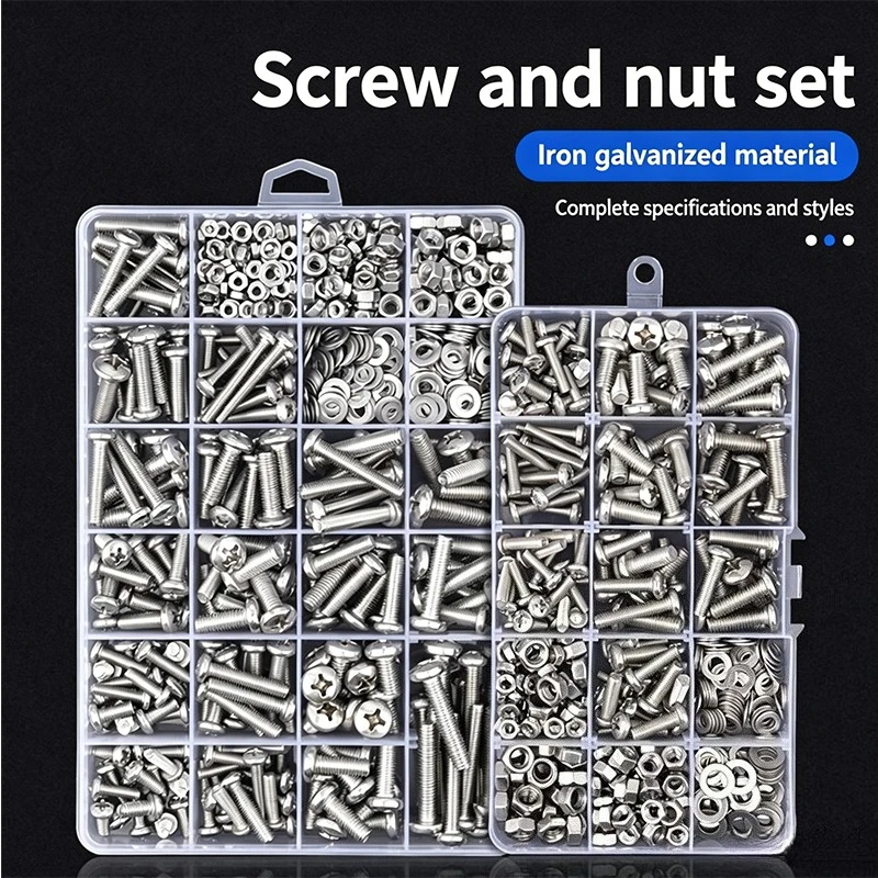 Multi-Size Zinc-Plated Screw Nut & Washer Set, Assorted Machine Screws Kit Multi-Type Screws for Household & Industrial Use