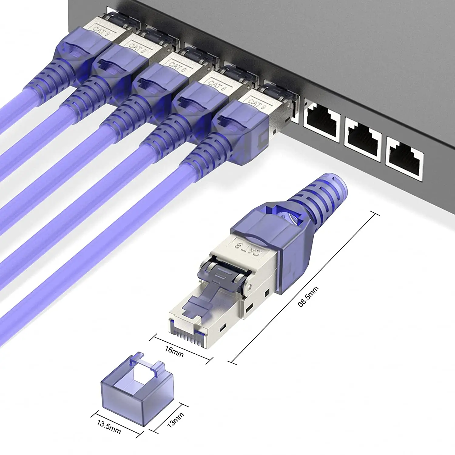 WoeoW-Conector sem ferramentas sem ferramentas, Plug de terminação RJ45, Reutilizável blindado para cabos Ethernet, 10Gbps, CAT8, CAT7, CAT6A, 1Pc