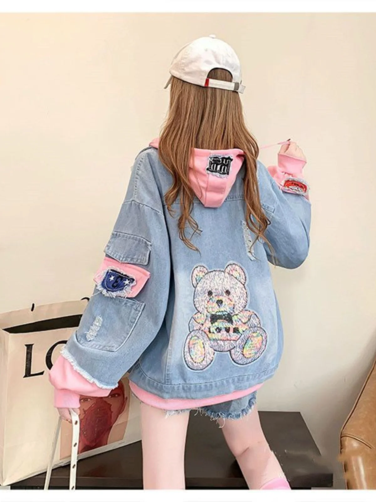 Retro Denim ort Jaet Women's Spring Autumn New Loose Casual Hooded Coat High Street Sle Long Sve Button Closure