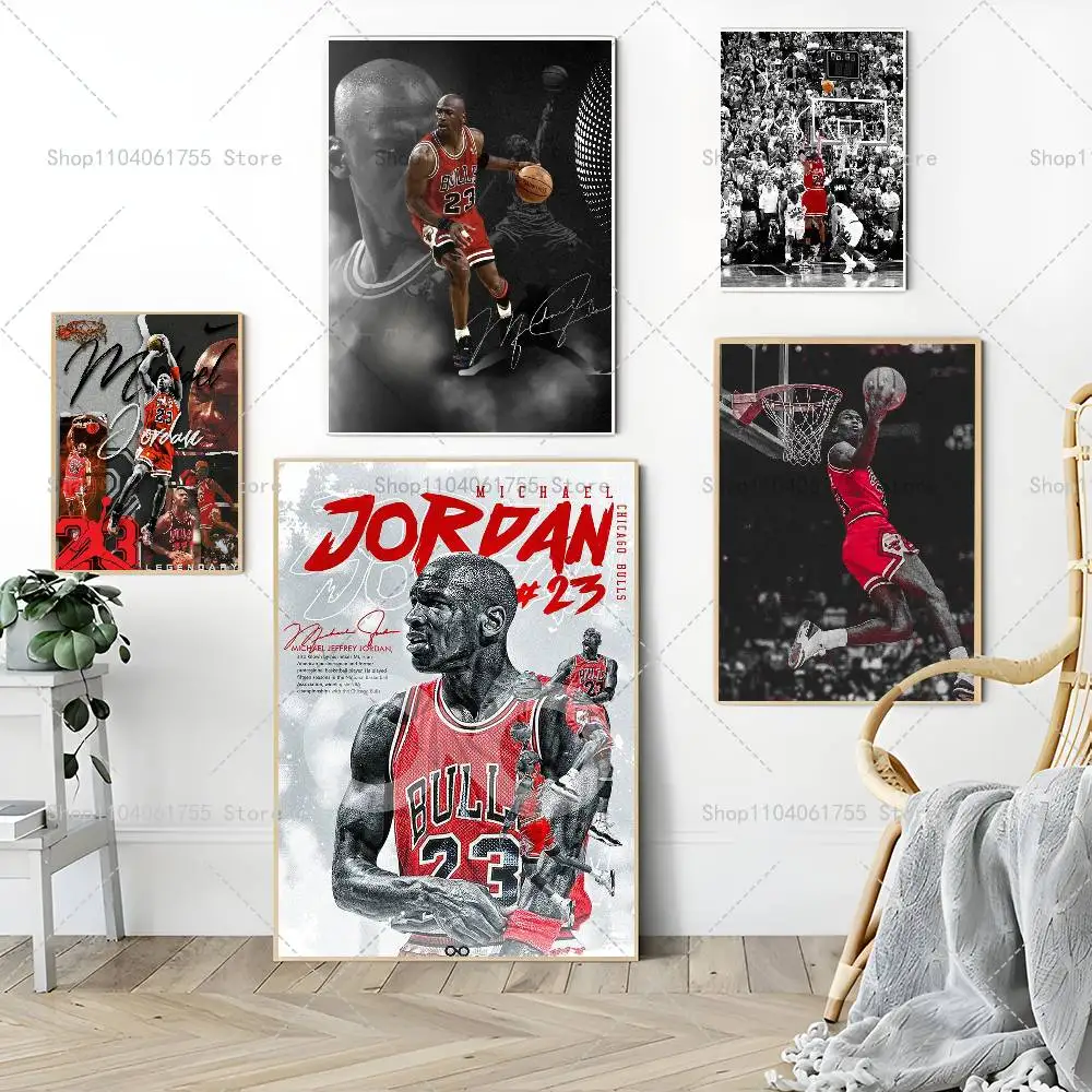 Baseket Ball Star M-Michael J-Jordan Poster Self-adhesive Art Waterproof Paper Sticker Coffee House Bar Room Wall Decor view 4