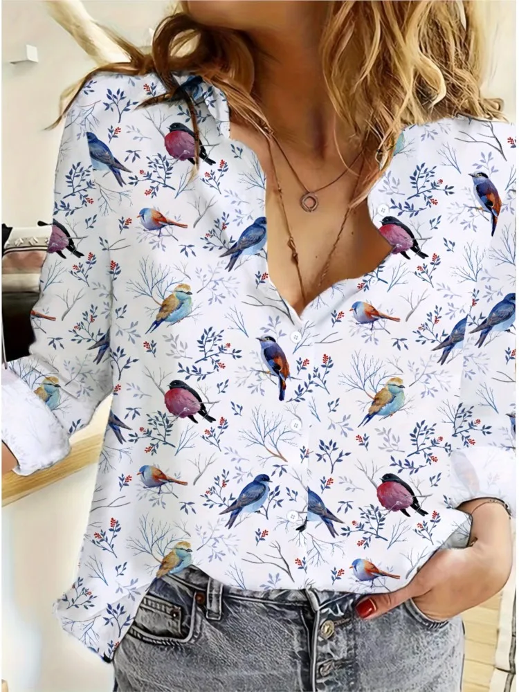 캐주얼 꽃 프린트 셔츠 여성 패션 오피스 휴일 여성 의류 Boho 긴 소매 단추 셔츠 여성 의류 탑