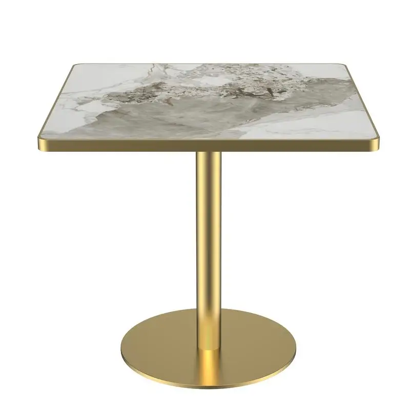 طاولة طعام مربعة بتصميم طاولة بيسترو مقاس 31.5 بوصة مع سطح من الرخام الصناعي، سهلة التجميع وإطار معدني متين