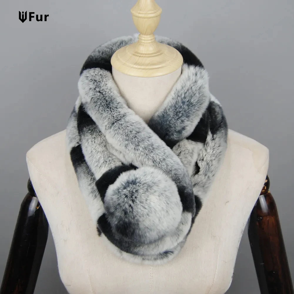 

Lady Winter knitted Real Rex Rabbit Fur Scarf Natural Soft Rex Rabbit Fur Muffler Women Warm Real Fur Scarves Wholesale Retail