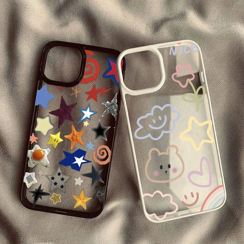 Graffiti Bear Star Clear Phone Case for Samsung Galaxy S25 S24 Ultra S23 S22 S21 FE A56 A55 A54 A06 A16 A15 A35 A34 5G Cover