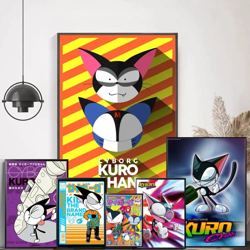 

Cyborg Kuro-chan Anime Posters Sticky Whitepaper Sticker DIY Room Bar Cafe Kawaii Room Decor