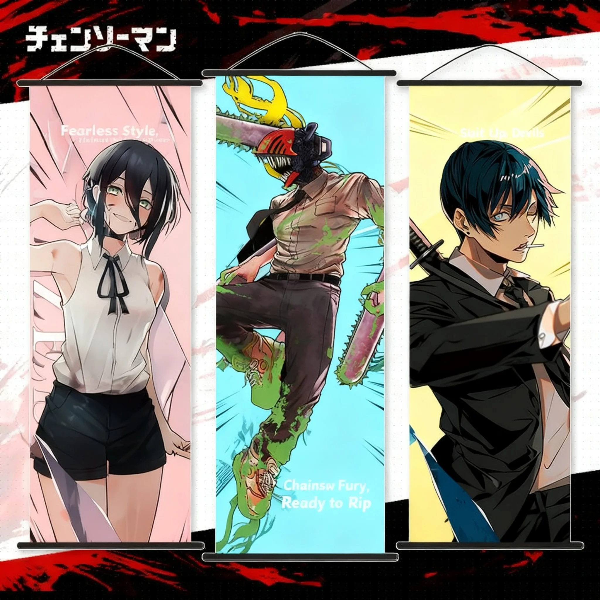 

Chainsaw Man Anime Wall Hanging Canvas Decor Manga Poster Denji Power Makima Aki Hayakawa Japanese Anime Art Print Home