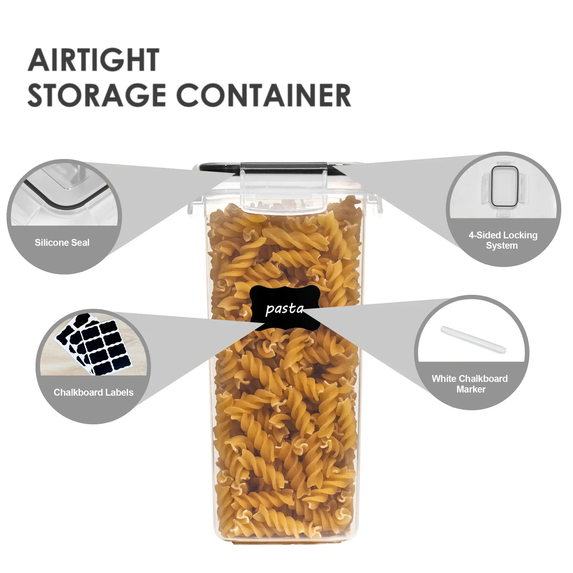 Kitchen Organizer and Storage Container with Lids Refrigerator Noodle Box Tank Sealed Cans Food Storage Containers Set 8pcs
