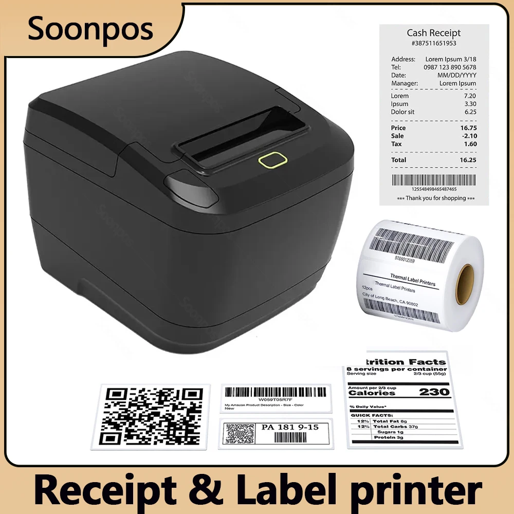 Soonpos Receipt Label 2-in-1Thermal  Printer USB Bluetooth WIFI Mobile Phone Sticker Printing Machine 3 Inch POS Printer