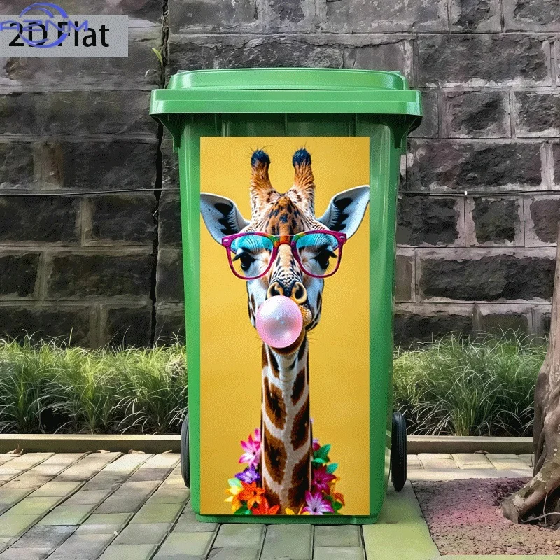 1pc of Trash Can Sticker, × inch, Featuring a Theme Design of a Flower-Necked Bubble-Wearing Glasses. Self-Adhesive Wall Decor