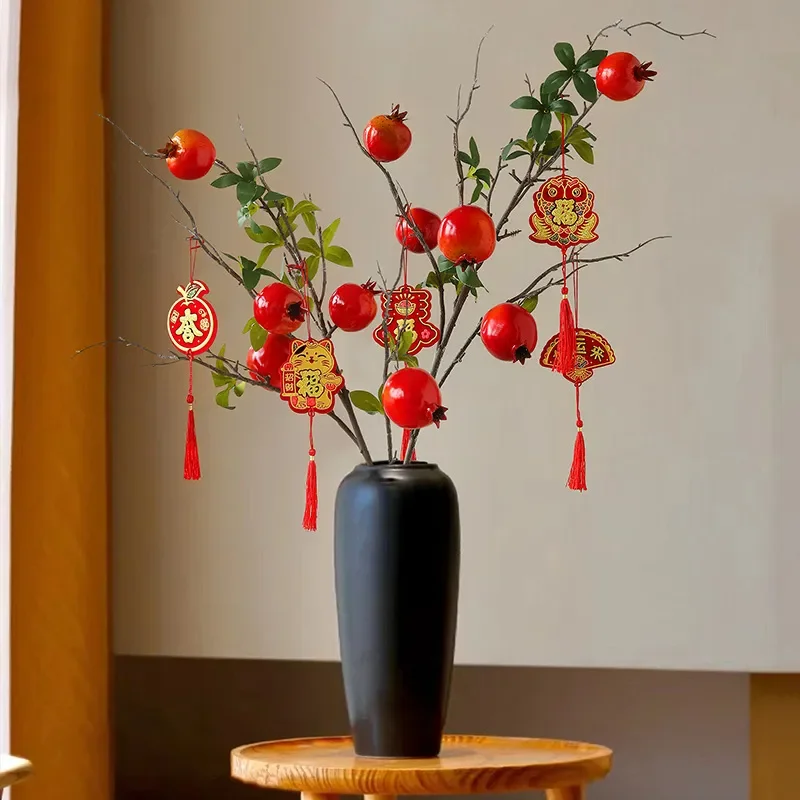 Simulation Pomegranate Fruit Single High Branch Dried Flower New Year Bouquet Rich Fruit Living Room Dining Table Floral