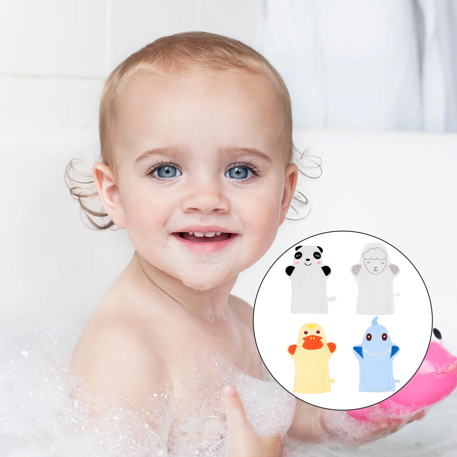 4 Uds. Guante de baño para bebé de dibujos animados, toallitas de algodón, guantes exfoliantes suaves, guantes de baño para bebé, guante de baño para bebé, guante de baño infantil
