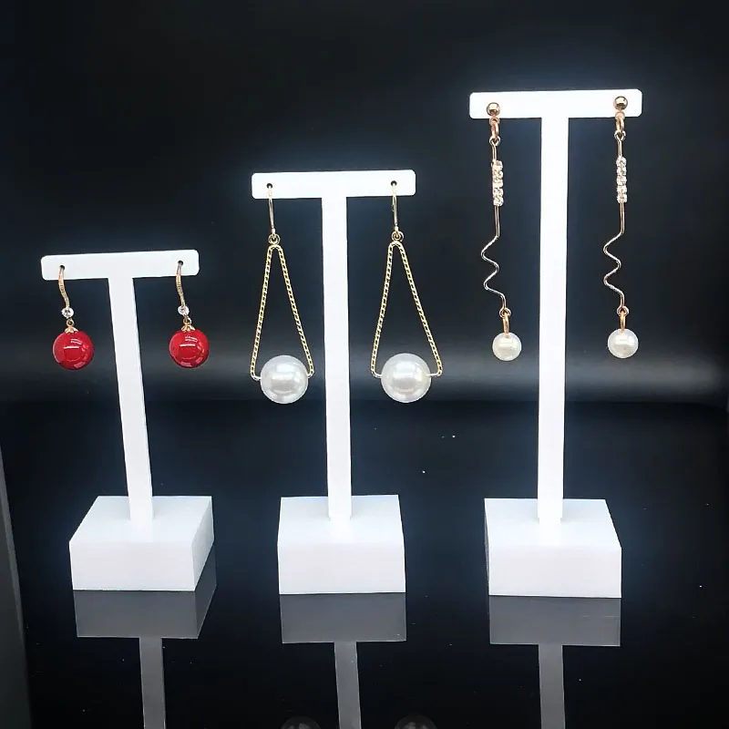 New Fashion Acrylic T-Shaped Earring Display Stand Jewelry Counter Shooting Prop White Earring Display Stand Holder 3pcs/set