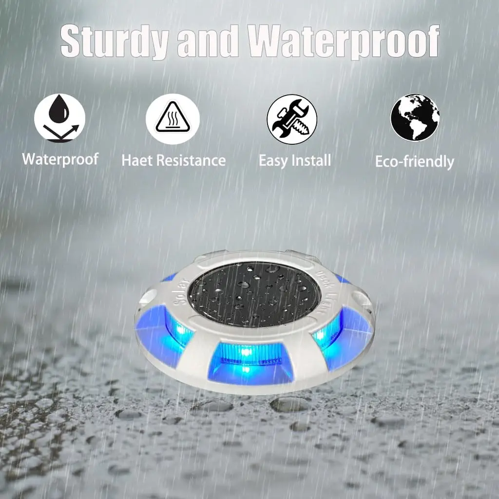 6 قطع من حارة الطاقة الشمسية/سطح الطاقة الشمسية المحيط/مصباح LED للتحذير بالطاقة الشمسية وشريط مقاوم للماء خارجي بقدرة 600 مللي أمبير في الساعة (أزرق، عبوة، 6)