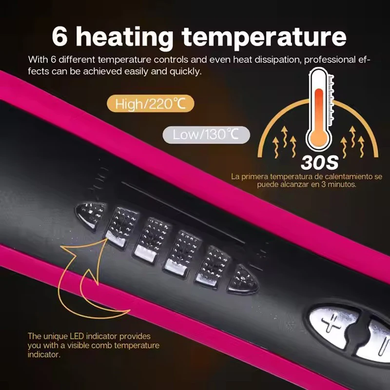 جهاز فرد الشعر واللحية ، مشط ساخن من السيراميك الأيوني ، فرد كهربائي ، تجعيد ، فرشاة شعر ، مقاومة للحروق ، أداة تصفيف #5