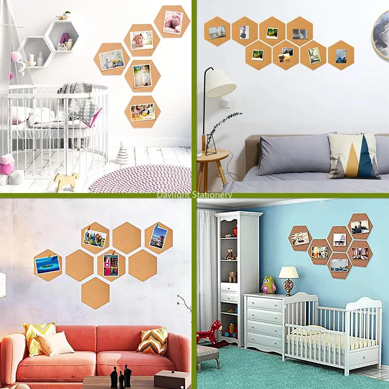 4/8Pcs Innovative Equilateral Hexagon Cork Stickers DIY Decorative Postcard Wall Cork Board Bulletin Board Message Board