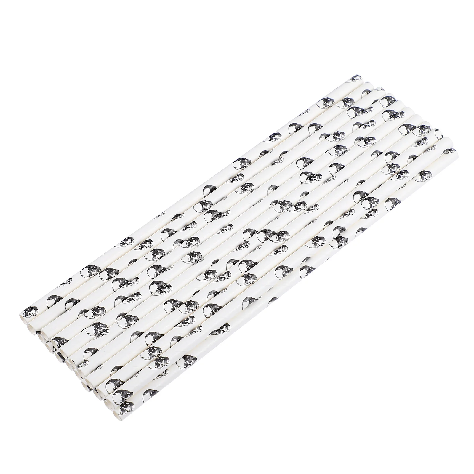 

100 Pcs Party Serving Straw Paper Straws Degradable Halloween Skull Design Drinkware