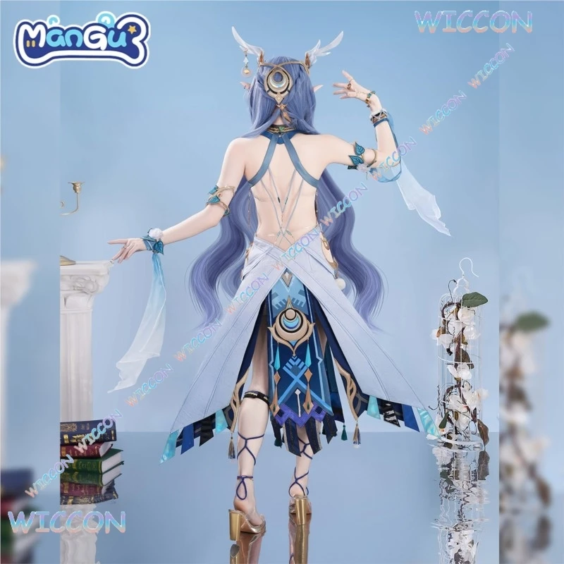 [Wona Cos] Genshin Impact Lauma Cosplay Peruca Vestido Uniforme Headwear Brincos Frostmoon Scions Halloween Party Outfit Wome