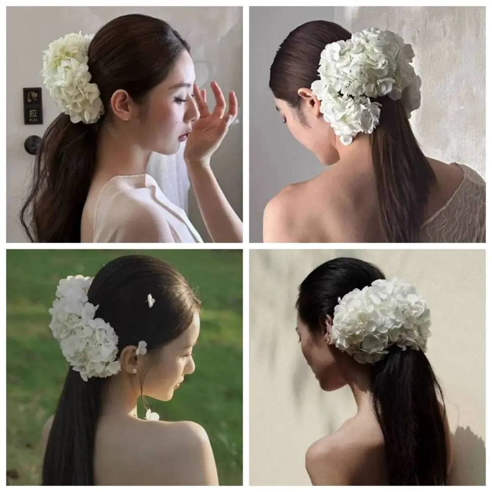 Сказочный головной убор невесты с белым цветком, гортензия, элегантный свадебный головной убор во французском стиле, свадебные украшения для волос, аксессуары для волос