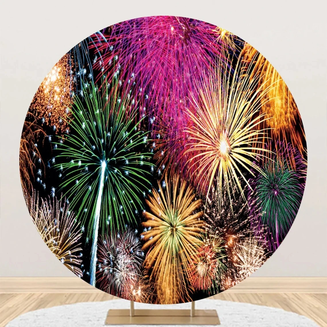 Fireworks New Year Round Backdrop Firecrackers Christmas Newborn Children Portrait Circle Background Baby Shower Party Decor