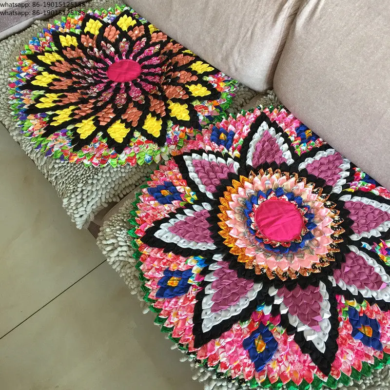 Round retro thickened futon lotus mat three-dimensional pattern patchwork sofa cushion yoga mat