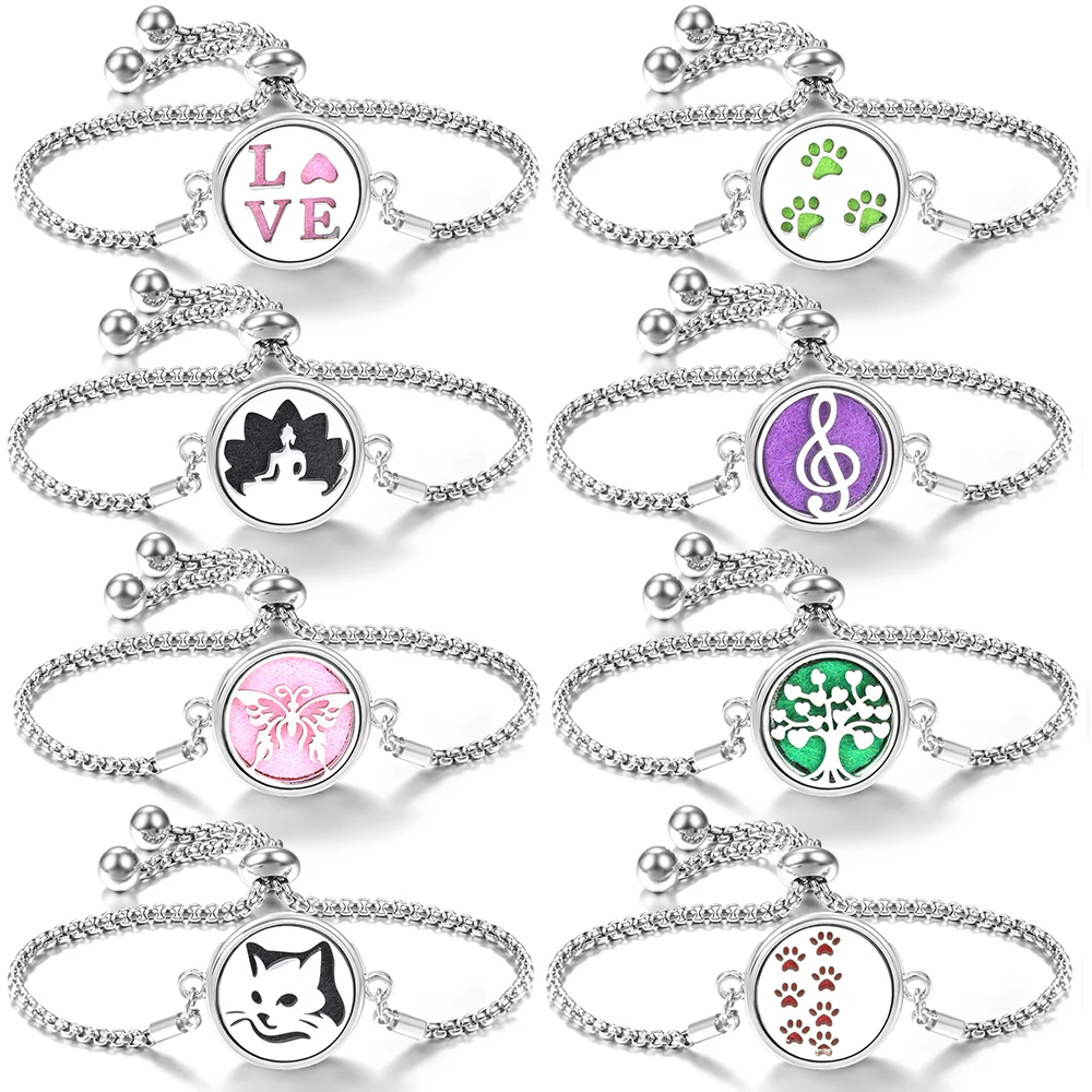 Pulseira de aromaterapia em aço inoxidável para mulheres, almofada de borboleta, bracelete difusor de óleo essencial, logotipo personalizado, moda, 20mm