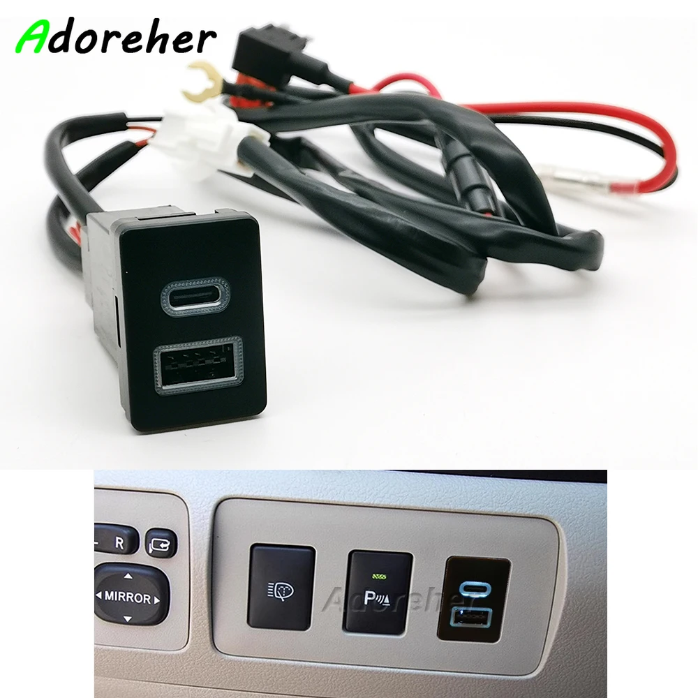 Car Quick Charger QC3.0 Type-c Adapter Charging Socket for Toyota Auris Innova Fortuner C-HR Alphard Hilux Land Cruiser Lc200