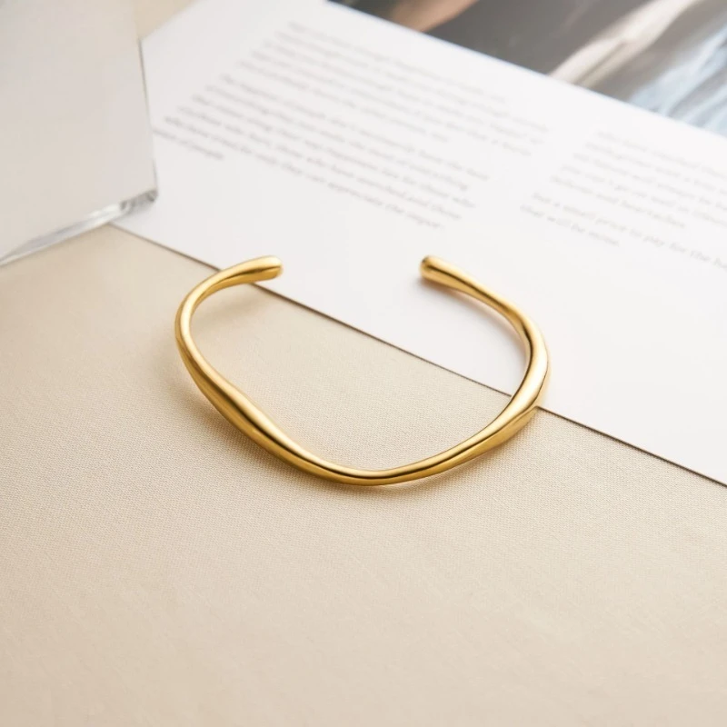 Special-shaped Gold-color Stainless Steel Irregular Circular Opening Adjustable Bangles for Woman Exquisite Do Not Fade Jewelry