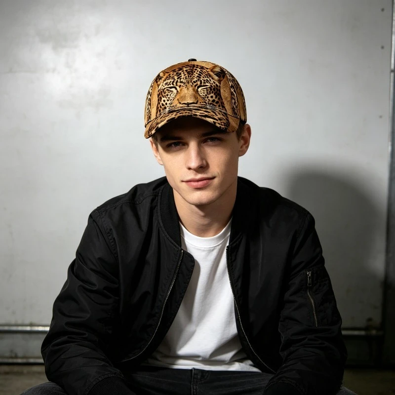 Customization Realistic Leopard Print Baseball Cap Suitable For Men & Women - Adjustable Curved Brim Dad Hat With Full Face Leop
