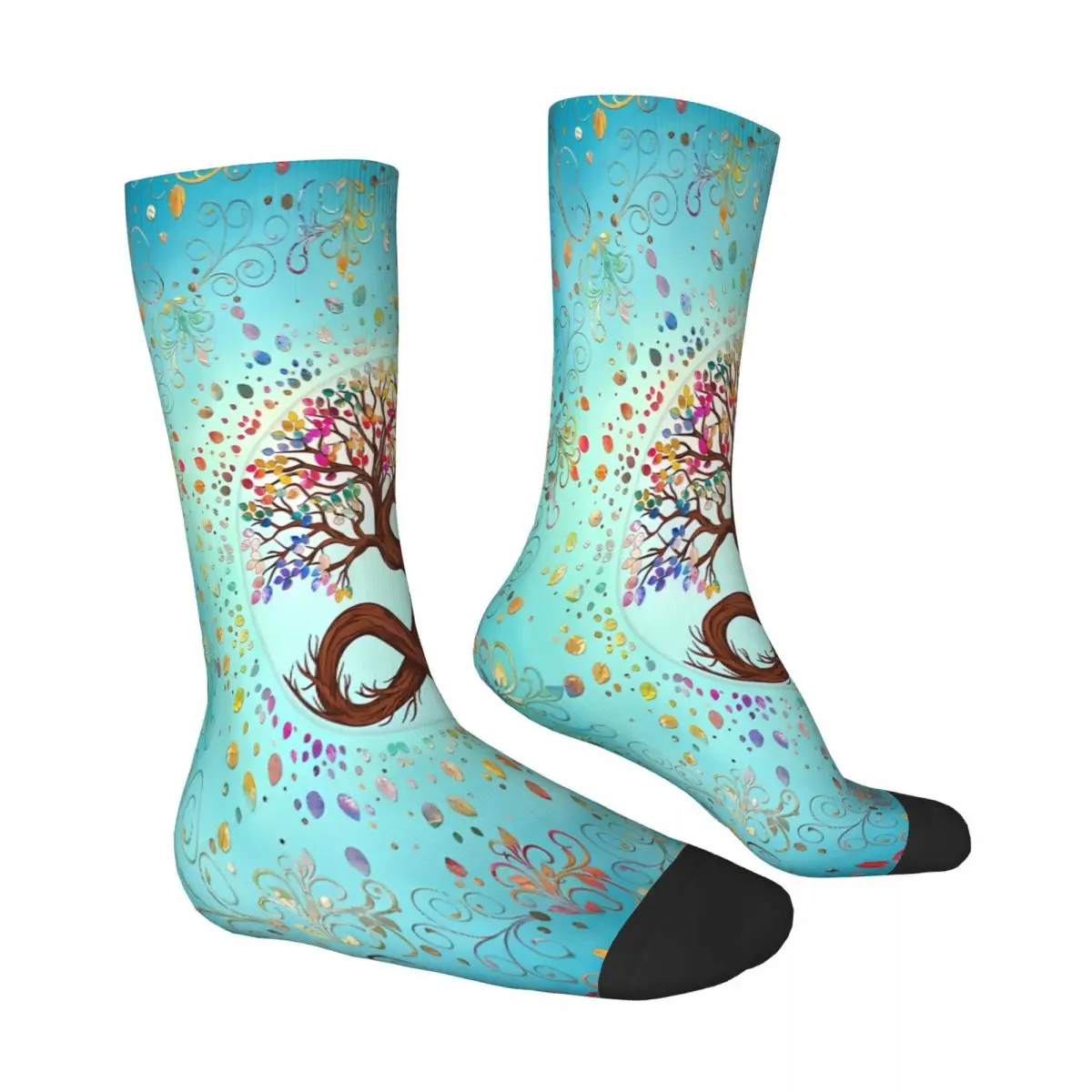 Blue Viking Tree of Life Yggdrasil Infinity Spiral Socks Male Mens Women Winter Stockings Printed