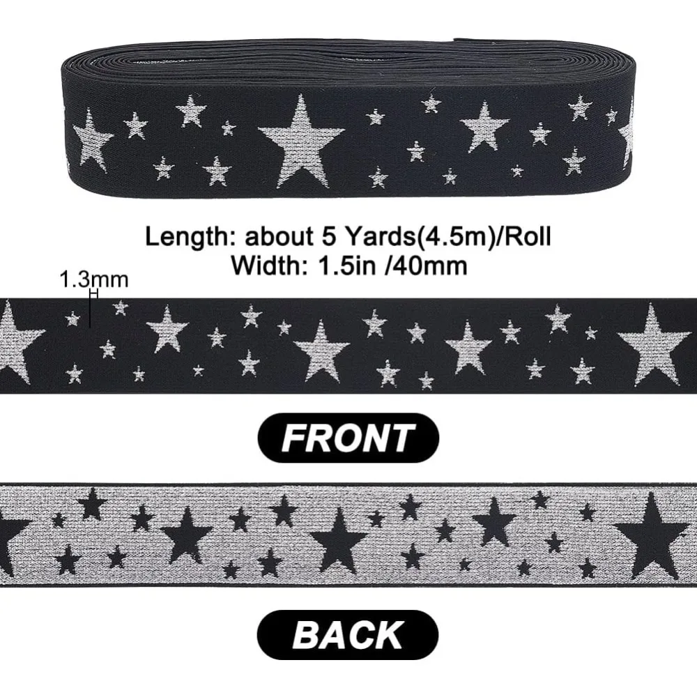 5 Yards Printed Star Nylon Elastic Stretch Ribbon Trim  Wide Trim  Band Double Side Trim