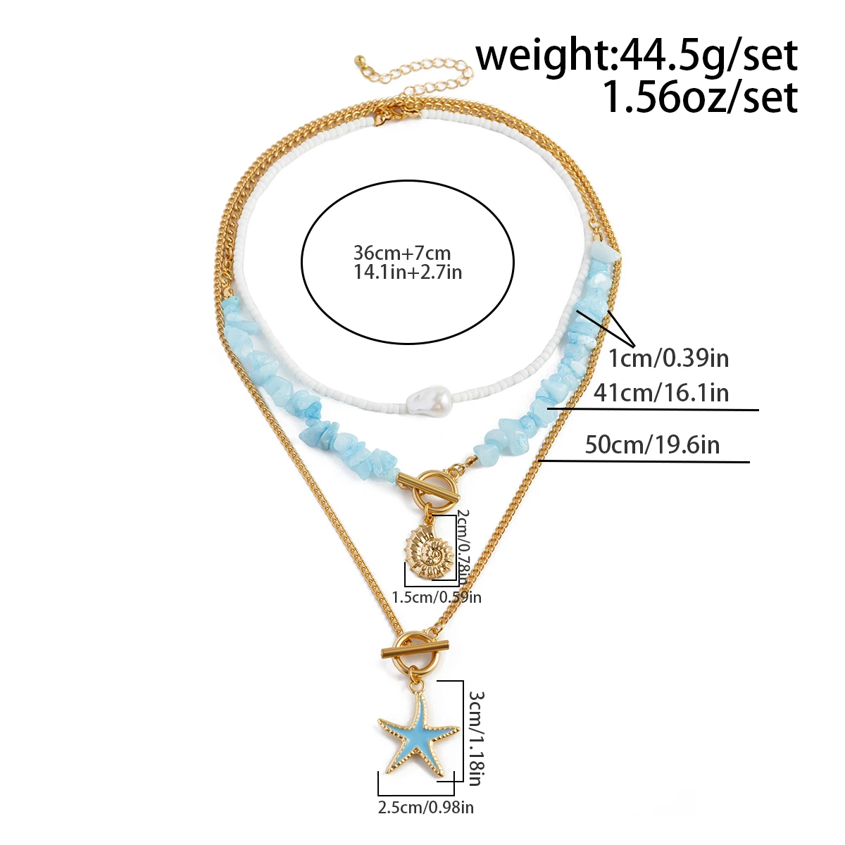 IngeSight.Z 3pcs/set Bohemian Conch Starfish Pendant Necklace for Women Trendy Rice Bead Link Chain Necklace Set Jewelry
