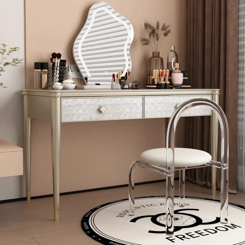 Light Luxury Solid Wood Shell Dresser Combination French Cream Style Small Apartment Bedroom Makeup Advanced Sense