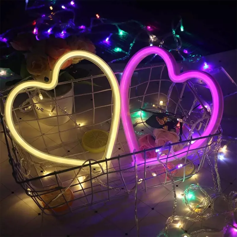 Heart Shape Atmosphere Led Neon Light Sign Wall Mounted Night Light For Valentine\'s Day wedding Bar Bedroom Living Room