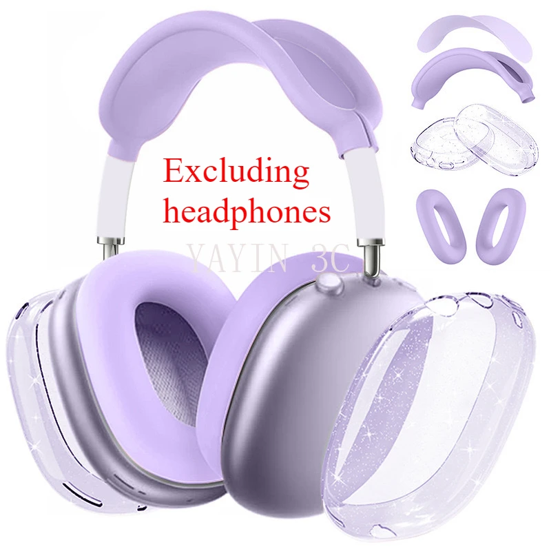 

2025 New AirPods Max/2 Pink purple Color Silicone Protective Cover TPU Transparent Case Four piece suit anti fall and dust-proof