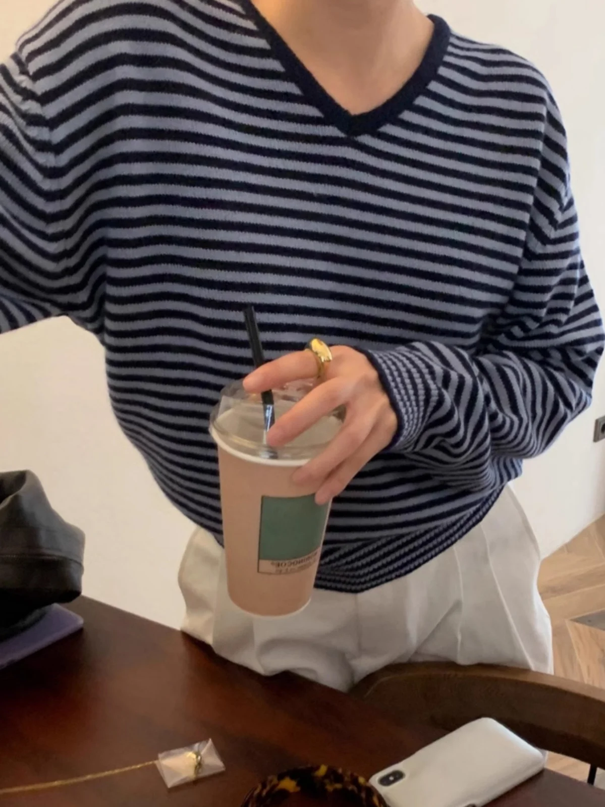 Suéter de Punto a Rayas Casual para Mujer, Cuello en V Hoado, Manga Larga, Estilo Coreano, Prenda Exterior, Cómodo, Transpi...